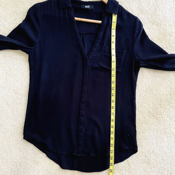 PAIGE Womens Casual Button Up Black V-Neck Long Sleeve Blouse Lightweight Size S - Picture 7 of 11